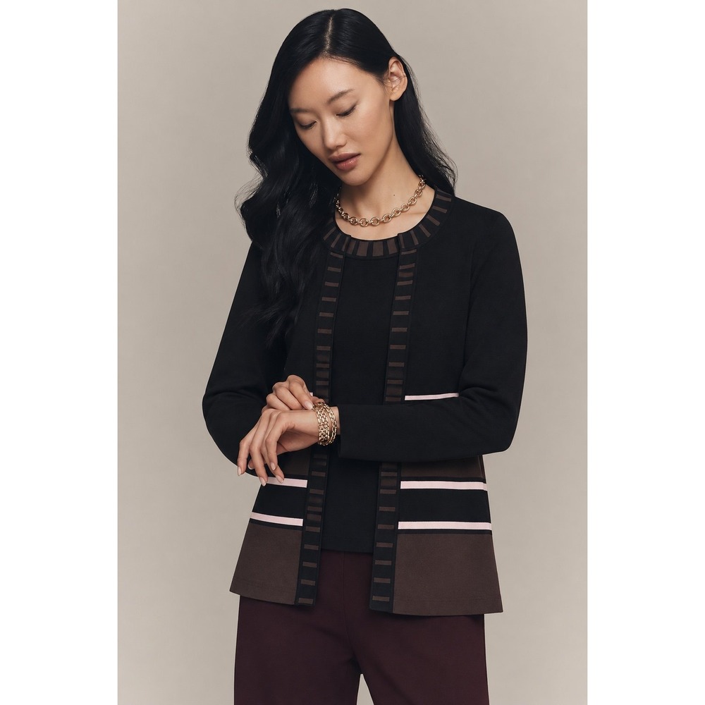 Misook 2 Piece Knit Jacket Tank Set Black Brown Blush Pink Size S